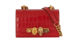 Skull Croc Embossed Chain Bag, Leather, Red, MII, B/DB, 3*